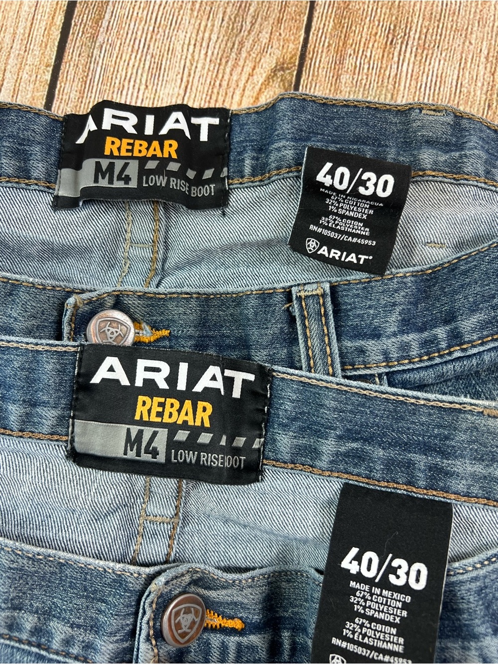 Mens Distress Ariat Rebar M4 Low Rise Boot Cut Denim Jeans 40x30 Lot Of 2 Bundle - Picture 2 of 13